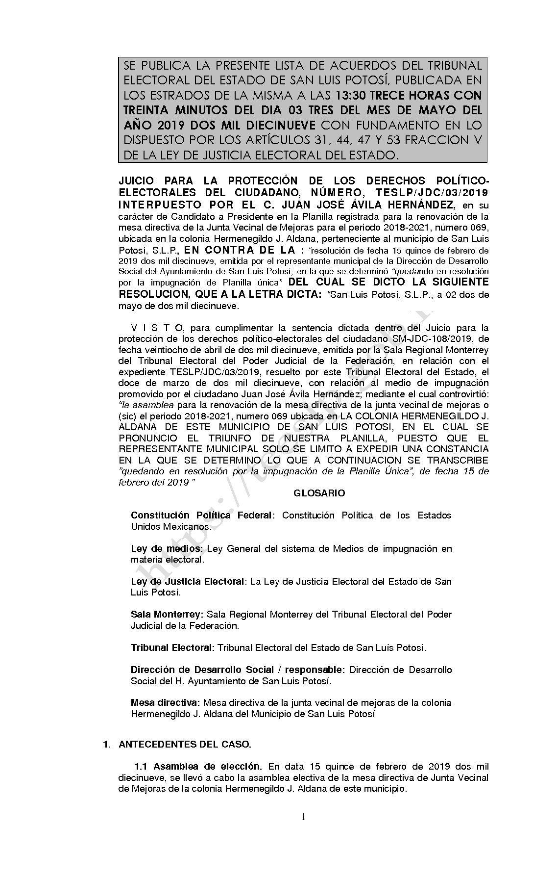 LISTA SENTENCIA TESLP-JDC-03-2019 03-MAYO-2019 13-30 horas