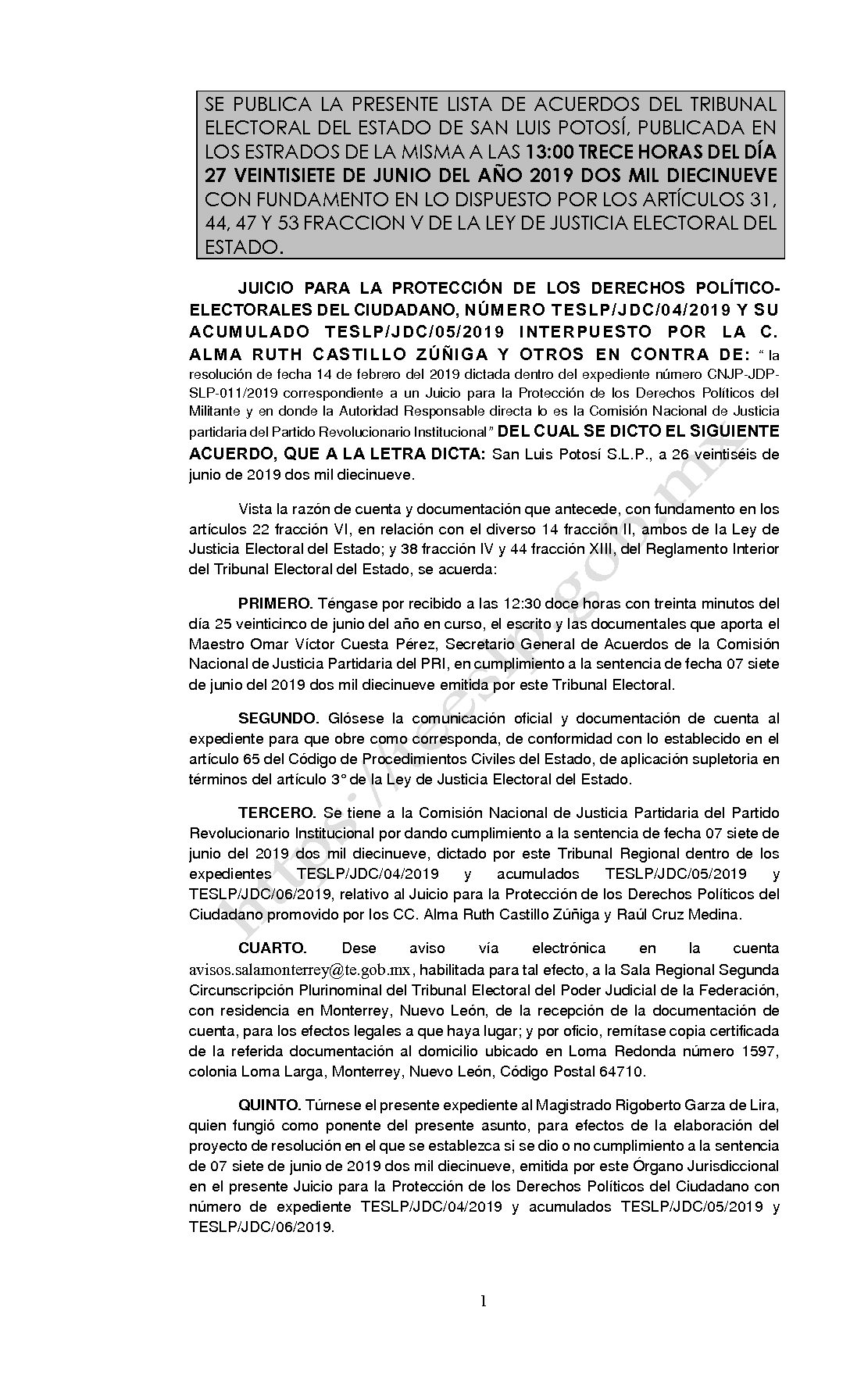 ACUERDO 26 06 2019 JDC 04-2019 ACUMULADOS 13-00 horas