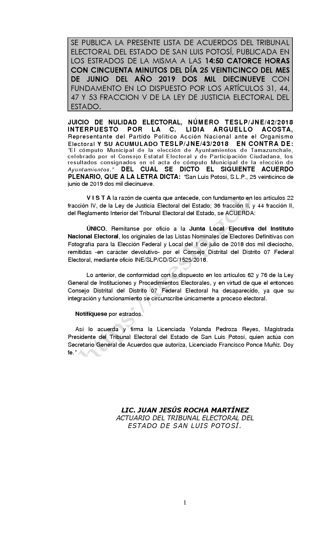 LISTA TESLP-JNE-42 Y 43-2018 25-JUNIO-2019