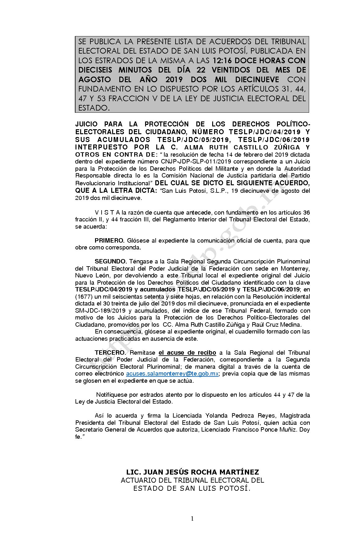 LISTA TESLP-JDC-04 Y ACUMULADOS -2019 22-AGOSTO-2019 1216 horas