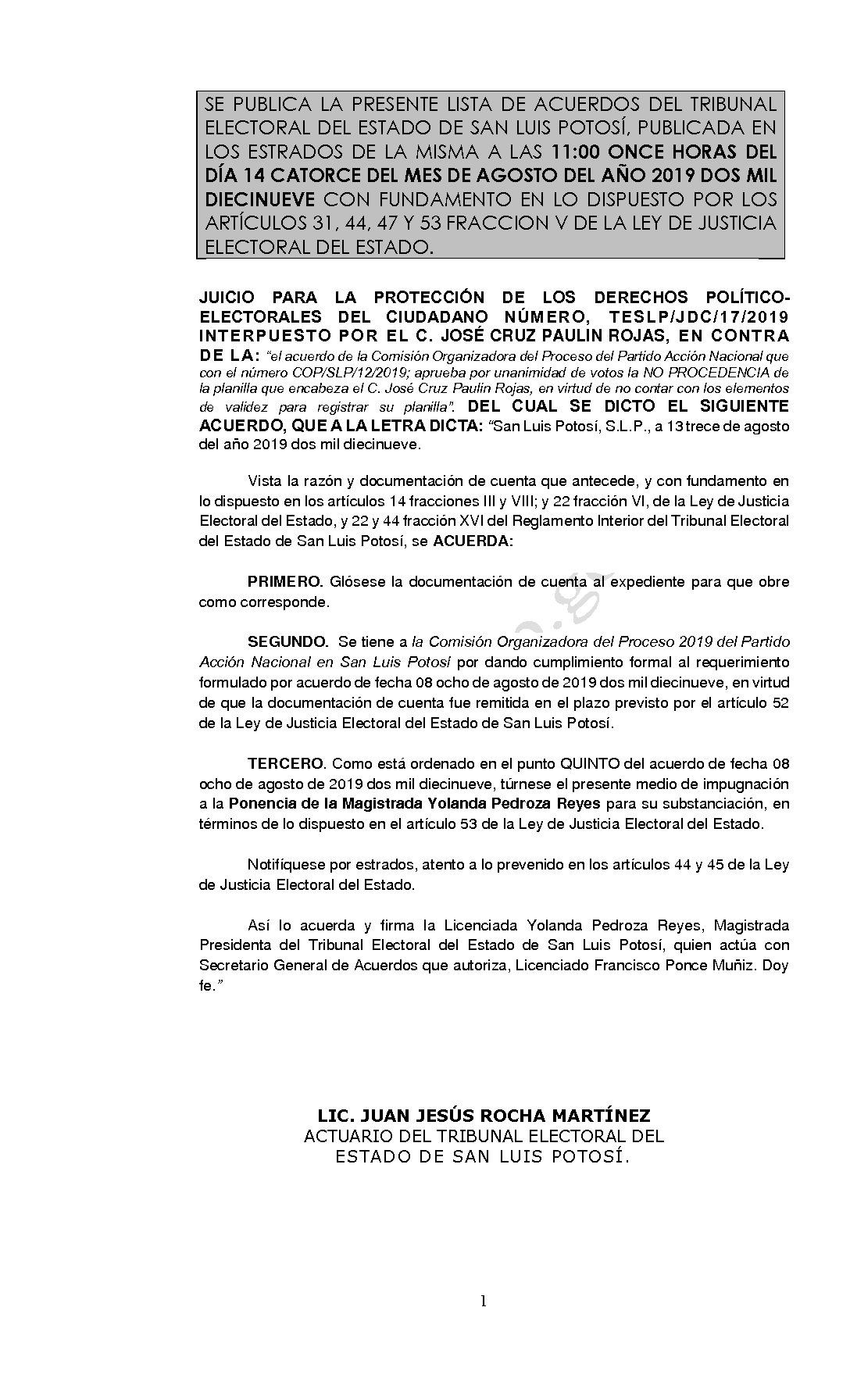 LISTAS JDC-17-2019 14-AGOSTO-2019 11-00 HORAS