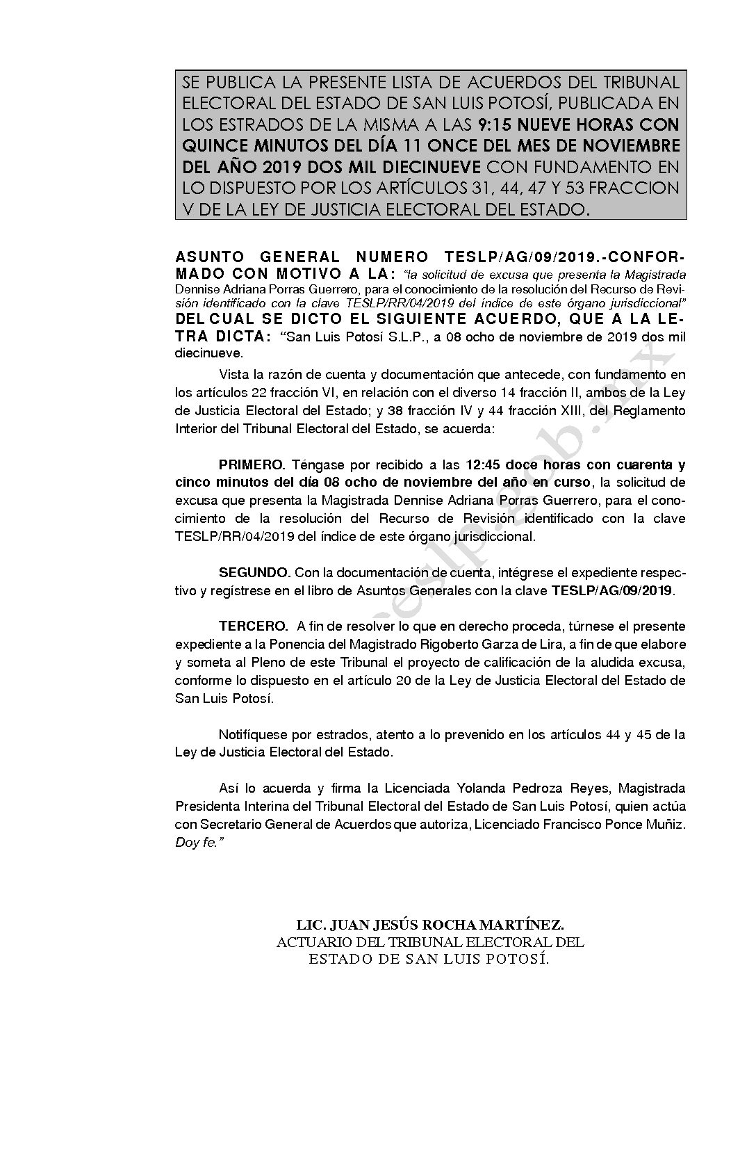 LISTA ASUNTO GENERAL AG-09-2019 11-NOV-2019 9-15 horas