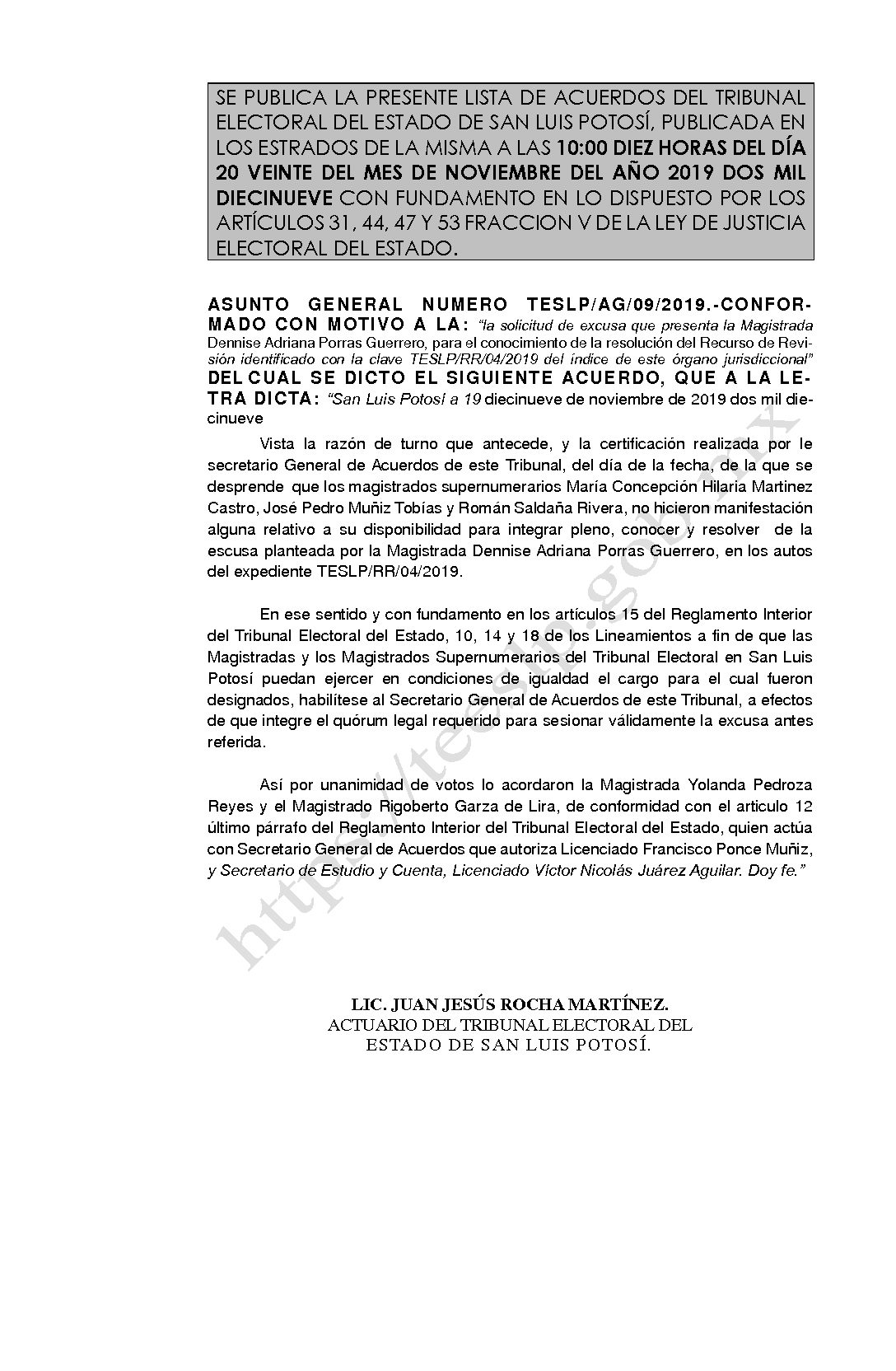 LISTA ASUNTO GENERAL AG-09-2019 20-NOV-2019 10-00 horas