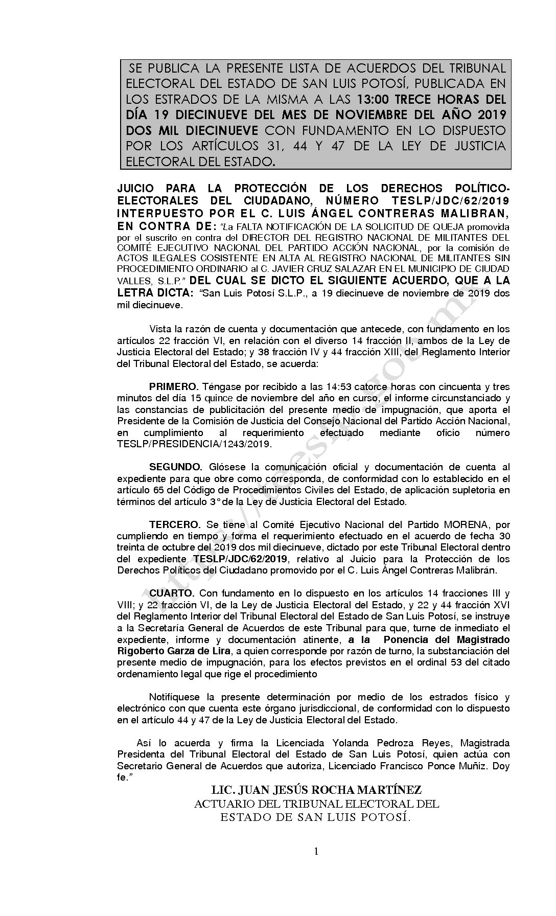 LISTA TESLP-JDC-62-2019 19-NOV-2019 13-00 horas