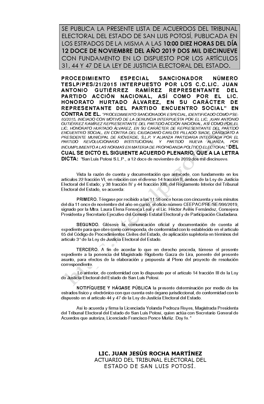 LISTA TESLP-PES-21-2015 12-NOV-2019 10-00 horas