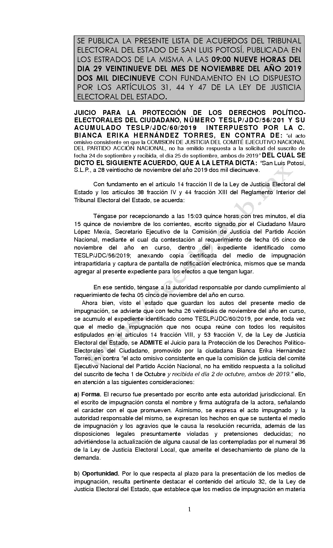 LISTAS JDC-56 y 60 - 2019 29-NOV-2019 9-00 horas