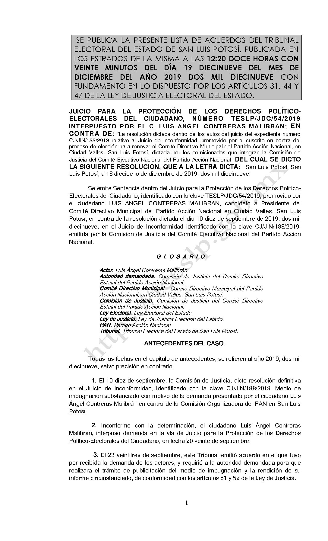 LISTA TESLP-JDC-54-2019 19-DIC-2019 RESOLUCION 12-20 horas
