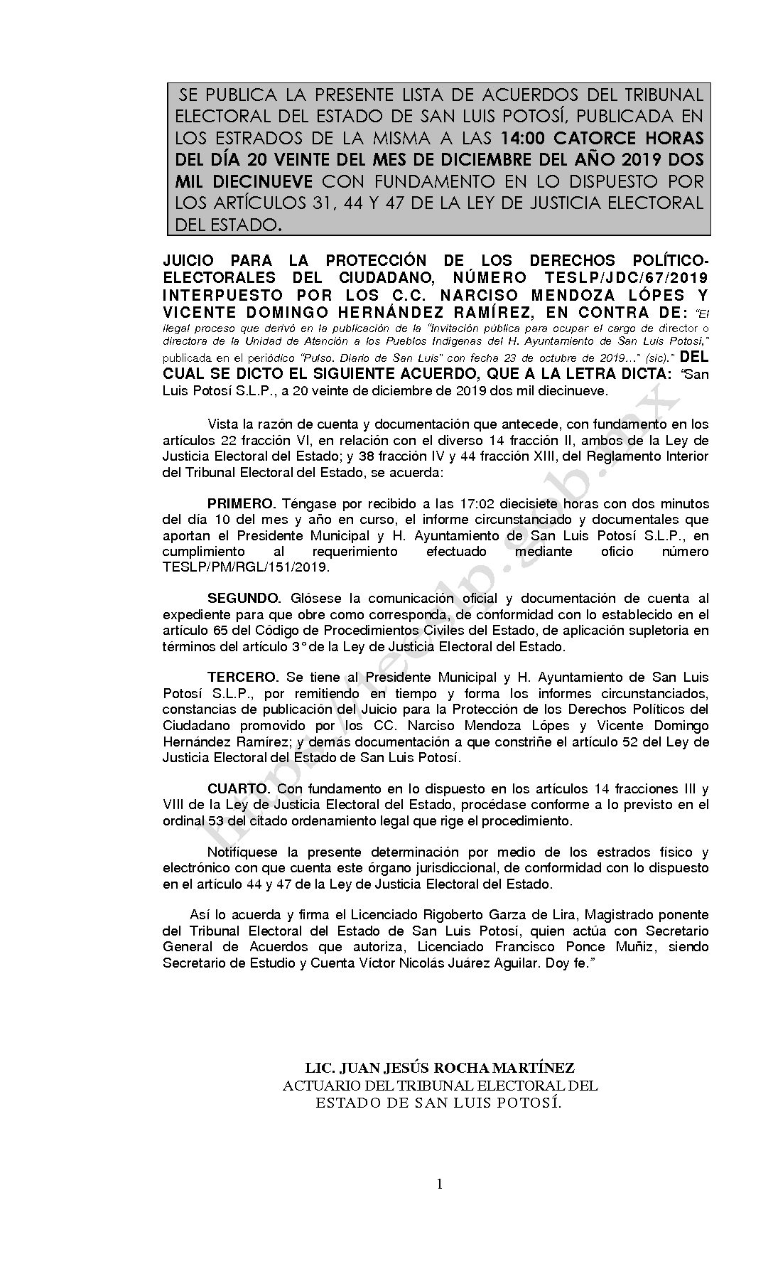 LISTA TESLP-JDC-67-2019 20-12-2019 14-00 horas