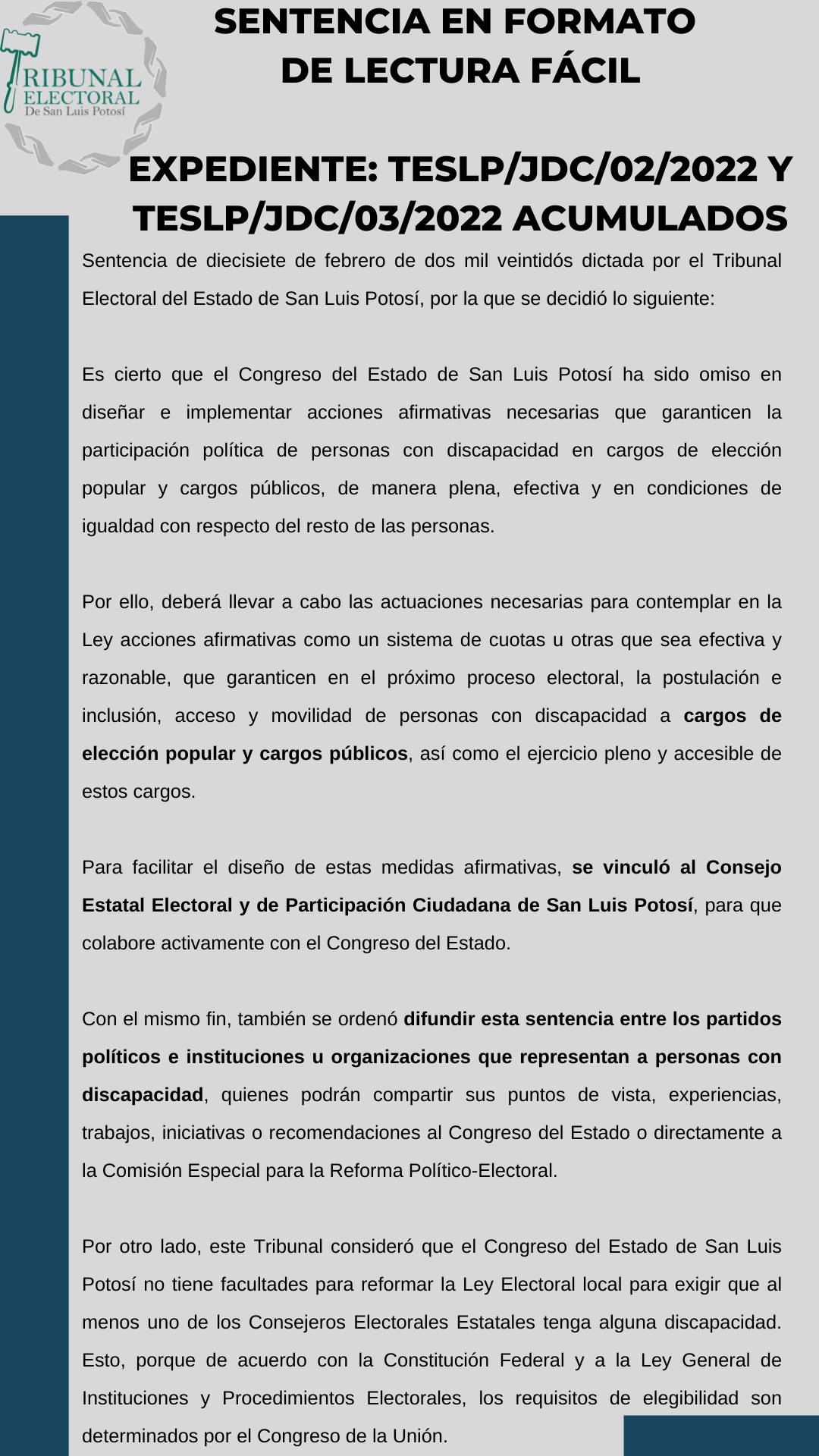 Sentencias Formato Lectura Fácil - Tribunal Electoral del Estado de San  Luis Potosí