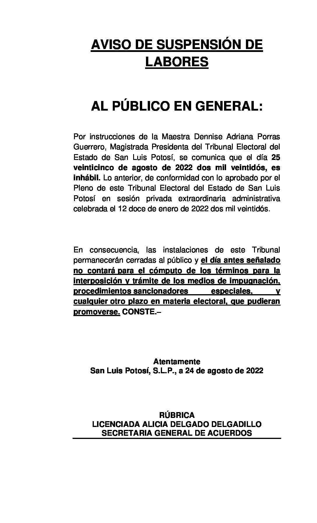 COMUNICADO GENERAL